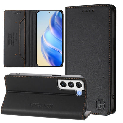 RC01 Dual-Folded Magnetic Suction RFID Leather Phone Case, For Galaxy S22 5G, For Galaxy S21 FE 5G, For Galaxy S21 5G, For Galaxy S21+ 5G, For Galaxy S21 Ultra 5G, For Galaxy S20 Ultra