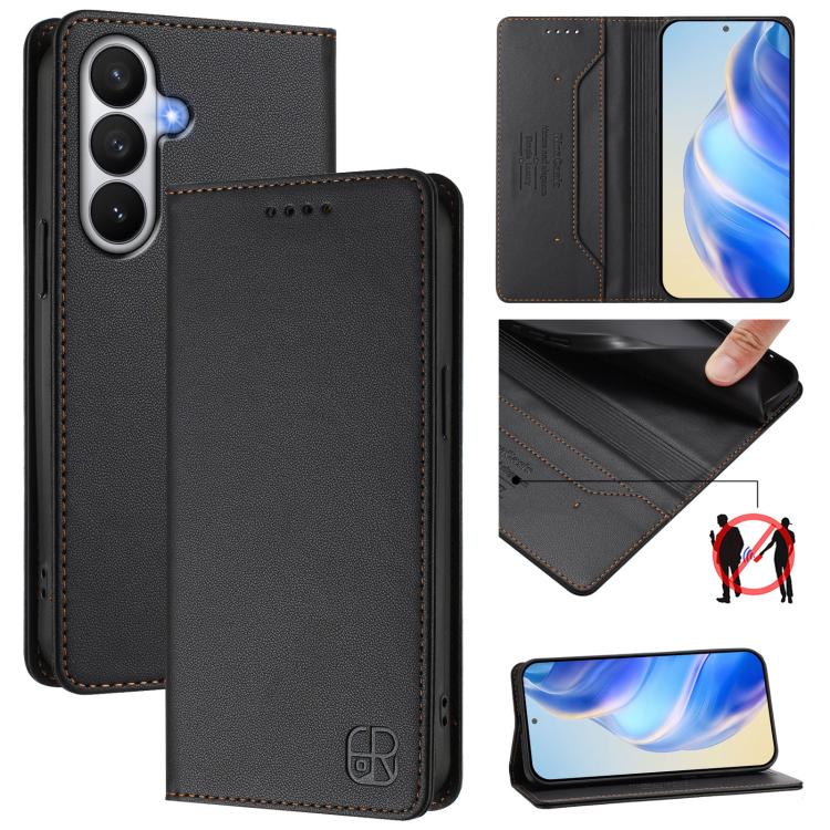 RC01 Dual-Folded Magnetic Suction RFID Leather Phone Case, For Galaxy S26 FE 5G, For Galaxy S26+ 5G, For Galaxy S26 Edge 5G, For Galaxy S26 Ultra 5G, For Galaxy S26 5G, For Galaxy S25 Edge 5G