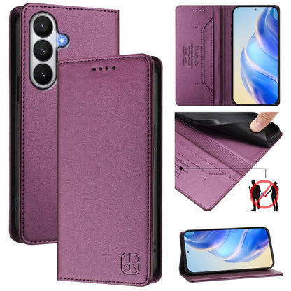 RC01 Dual-Folded Magnetic Suction RFID Leather Phone Case, For Galaxy S26 FE 5G, For Galaxy S26+ 5G, For Galaxy S26 Edge 5G, For Galaxy S26 Ultra 5G, For Galaxy S26 5G, For Galaxy S25 Edge 5G