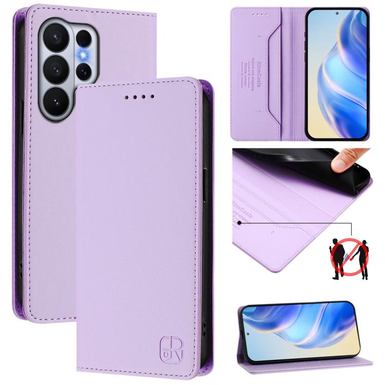 RC01 Dual-Folded Magnetic Suction RFID Leather Phone Case, For Galaxy S26 FE 5G, For Galaxy S26+ 5G, For Galaxy S26 Edge 5G, For Galaxy S26 Ultra 5G, For Galaxy S26 5G, For Galaxy S25 Edge 5G