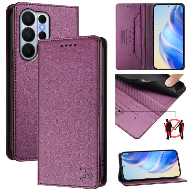 RC01 Dual-Folded Magnetic Suction RFID Leather Phone Case, For Samsung Galaxy S26+ 5G, For Samsung Galaxy S26 Edge 5G, For Samsung Galaxy S26 Ultra 5G, For Samsung Galaxy S26 5G, For Samsung Galaxy S25 Edge 5G, For Samsung Galaxy S24 / S25 5G