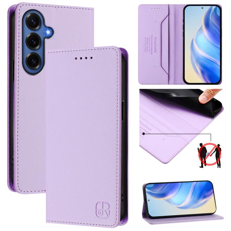 RC01 Dual-Folded Magnetic Suction RFID Leather Phone Case, For Galaxy S26 FE 5G, For Galaxy S26+ 5G, For Galaxy S26 Edge 5G, For Galaxy S26 Ultra 5G, For Galaxy S26 5G, For Galaxy S25 Edge 5G