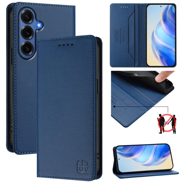 RC01 Dual-Folded Magnetic Suction RFID Leather Phone Case, For Galaxy S26 FE 5G, For Galaxy S26+ 5G, For Galaxy S26 Edge 5G, For Galaxy S26 Ultra 5G, For Galaxy S26 5G, For Galaxy S25 Edge 5G