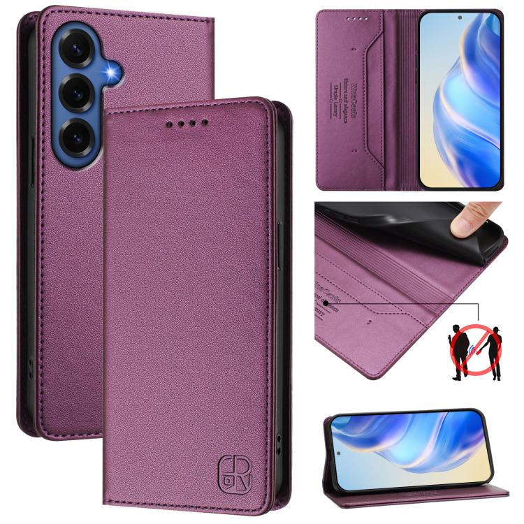 RC01 Dual-Folded Magnetic Suction RFID Leather Phone Case, For Samsung Galaxy S26+ 5G, For Samsung Galaxy S26 Edge 5G, For Samsung Galaxy S26 Ultra 5G, For Samsung Galaxy S26 5G, For Samsung Galaxy S25 Edge 5G, For Samsung Galaxy S24 / S25 5G