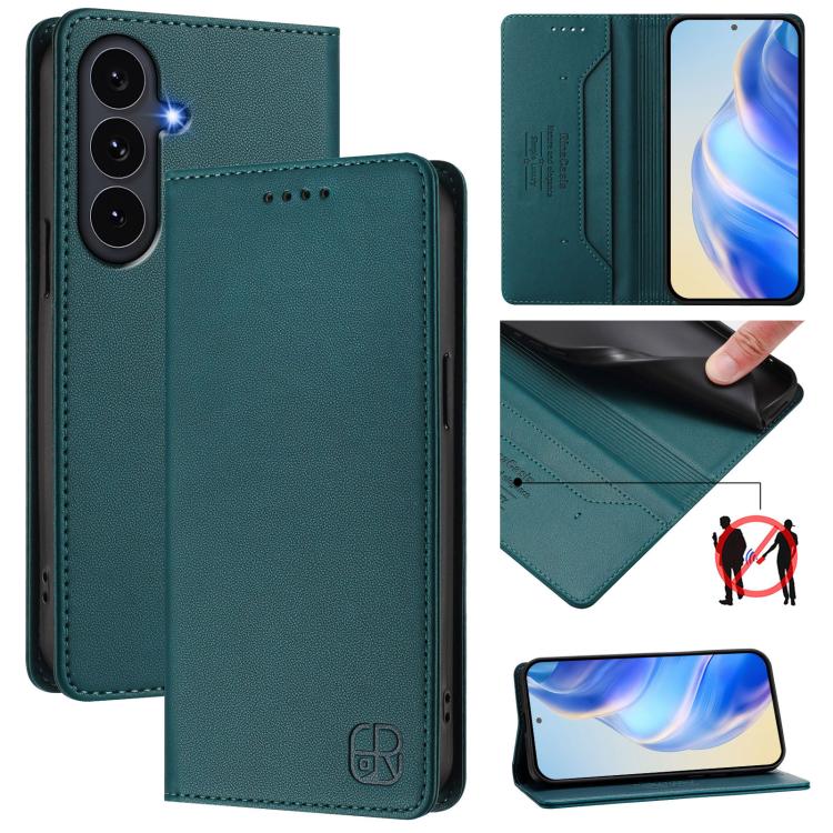 RC01 Dual-Folded Magnetic Suction RFID Leather Phone Case, For Galaxy S26 FE 5G, For Galaxy S26+ 5G, For Galaxy S26 Edge 5G, For Galaxy S26 Ultra 5G, For Galaxy S26 5G, For Galaxy S25 Edge 5G