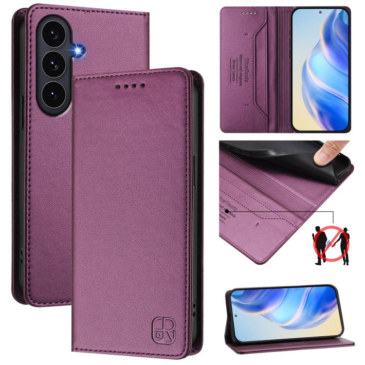 RC01 Dual-Folded Magnetic Suction RFID Leather Phone Case, For Galaxy S26 FE 5G, For Galaxy S26+ 5G, For Galaxy S26 Edge 5G, For Galaxy S26 Ultra 5G, For Galaxy S26 5G, For Galaxy S25 Edge 5G