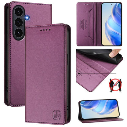 RC01 Dual-Folded Magnetic Suction RFID Leather Phone Case, For Galaxy S26 FE 5G, For Galaxy S26+ 5G, For Galaxy S26 Edge 5G, For Galaxy S26 Ultra 5G, For Galaxy S26 5G, For Galaxy S25 Edge 5G