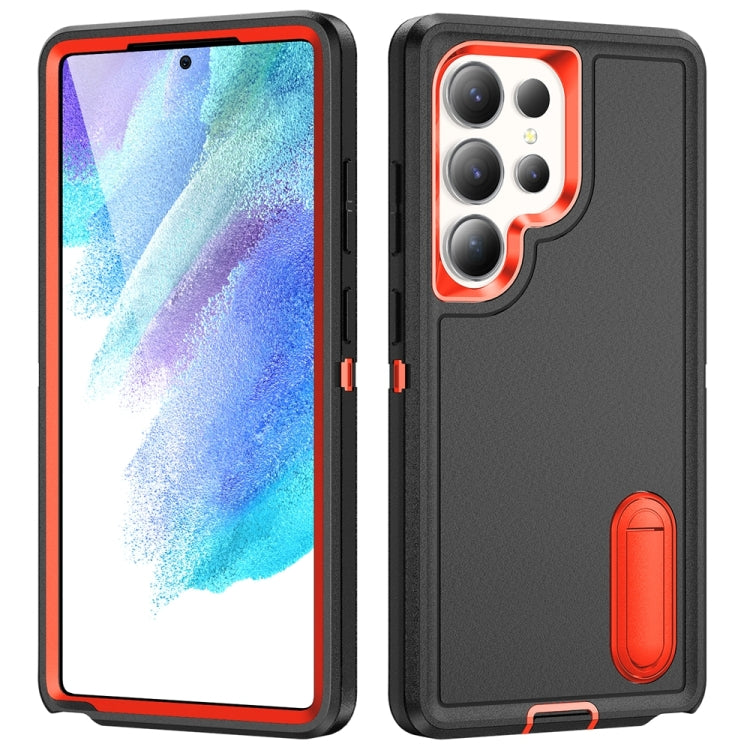 Rugged PC Hybrid Silicone Phone Case with Holder, For Samsung Galaxy S24+ / S25+ 5G, For Samsung Galaxy S25 Ultra 5G