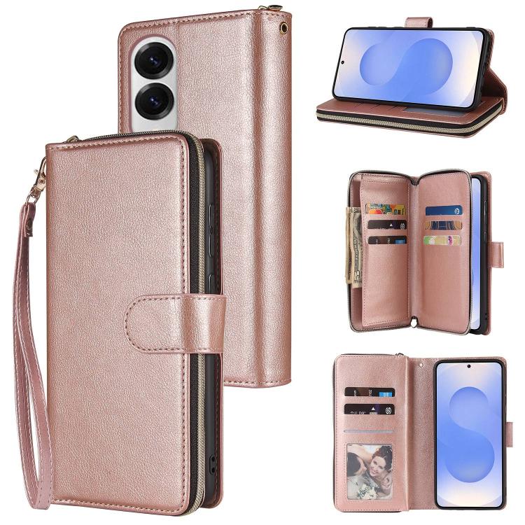 9-Card Slots Zipper Wallet Bag Leather Phone Case, For Samsung Galaxy S26+ 5G, For Samsung Galaxy S26 Ultra 5G, For Samsung Galaxy S26 5G, For Samsung Galaxy S25 FE 5G, For Samsung Galaxy S25 Edge 5G, For Samsung Galaxy S25 5G, For Samsung Galaxy S25+ ...