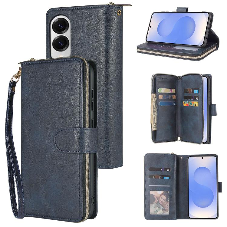 9-Card Slots Zipper Wallet Bag Leather Phone Case, For Samsung Galaxy S26+ 5G, For Samsung Galaxy S26 Ultra 5G, For Samsung Galaxy S26 5G, For Samsung Galaxy S25 FE 5G, For Samsung Galaxy S25 Edge 5G, For Samsung Galaxy S25 5G, For Samsung Galaxy S25+ ...