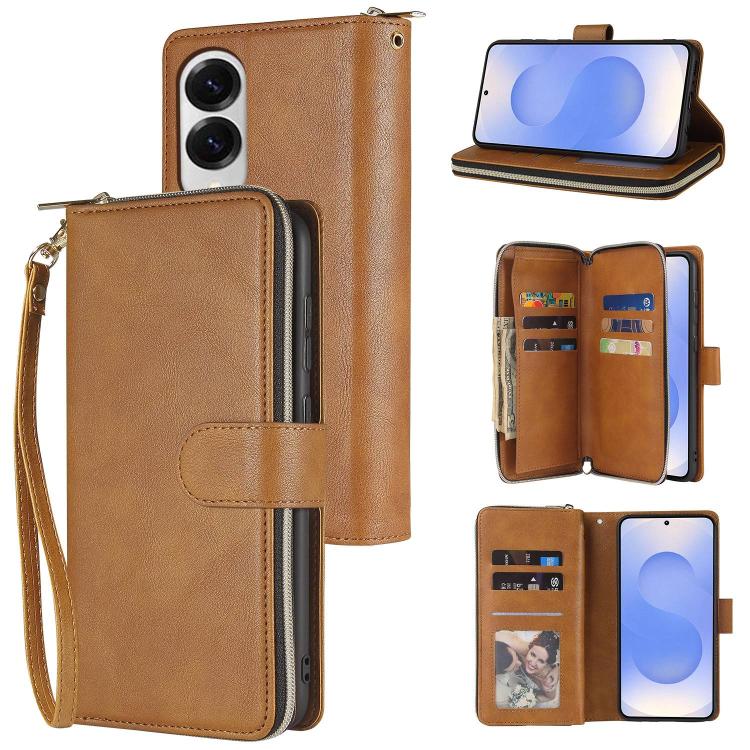 9-Card Slots Zipper Wallet Bag Leather Phone Case, For Samsung Galaxy S26+ 5G, For Samsung Galaxy S26 Ultra 5G, For Samsung Galaxy S26 5G, For Samsung Galaxy S25 FE 5G, For Samsung Galaxy S25 Edge 5G, For Samsung Galaxy S25 5G, For Samsung Galaxy S25+ ...