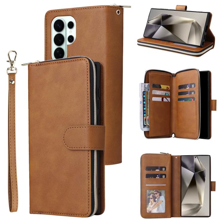 9-Card Slots Zipper Wallet Bag Leather Phone Case, For Samsung Galaxy S26+ 5G, For Samsung Galaxy S26 Ultra 5G, For Samsung Galaxy S26 5G, For Samsung Galaxy S25 FE 5G, For Samsung Galaxy S25 Edge 5G, For Samsung Galaxy S25 5G, For Samsung Galaxy S25+ ...
