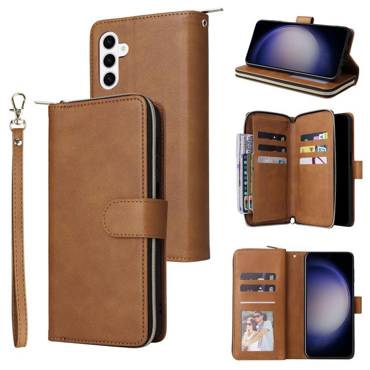 9-Card Slots Zipper Wallet Bag Leather Phone Case, For Samsung Galaxy S26+ 5G, For Samsung Galaxy S26 Ultra 5G, For Samsung Galaxy S26 5G, For Samsung Galaxy S25 FE 5G, For Samsung Galaxy S25 Edge 5G, For Samsung Galaxy S25 5G, For Samsung Galaxy S25+ ...