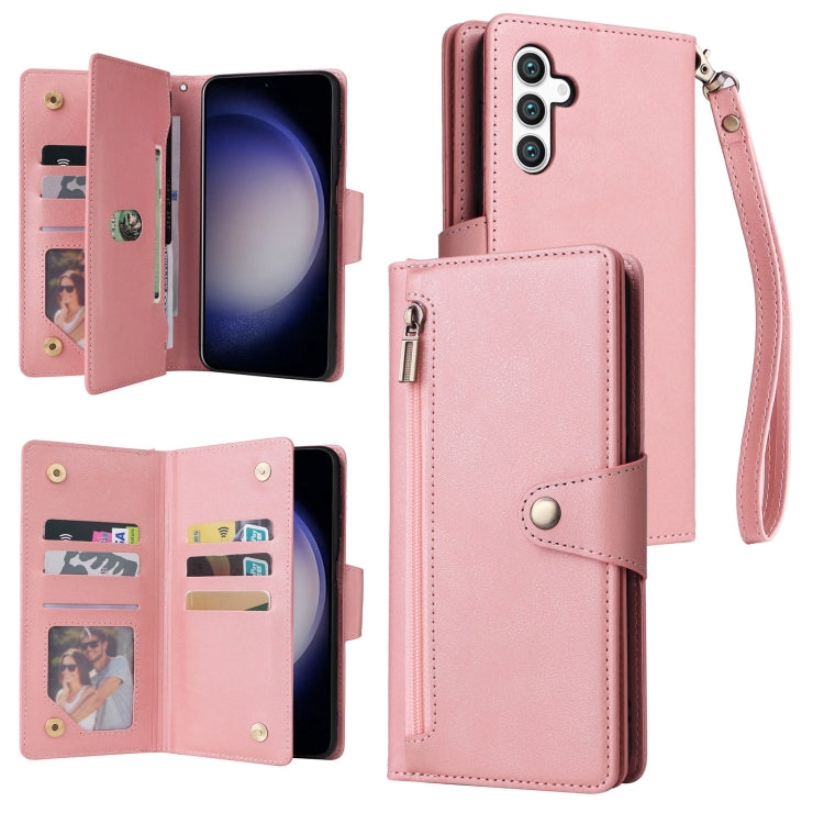 Rivet Buckle 9 Cards Three Fold Leather Phone Case, For Samsung Galaxy S26+ 5G, For Samsung Galaxy S26 Ultra 5G, For Samsung Galaxy S26 5G, For Samsung Galaxy S25 FE 5G, For Samsung Galaxy S25 Edge 5G, For Samsung Galaxy S25 5G, For Samsung Galaxy S25+...