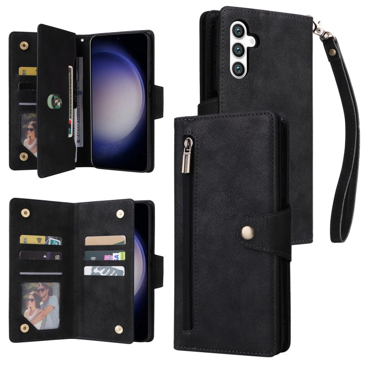 Rivet Buckle 9 Cards Three Fold Leather Phone Case, For Samsung Galaxy S26+ 5G, For Samsung Galaxy S26 Ultra 5G, For Samsung Galaxy S26 5G, For Samsung Galaxy S25 FE 5G, For Samsung Galaxy S25 Edge 5G, For Samsung Galaxy S25 5G, For Samsung Galaxy S25+...