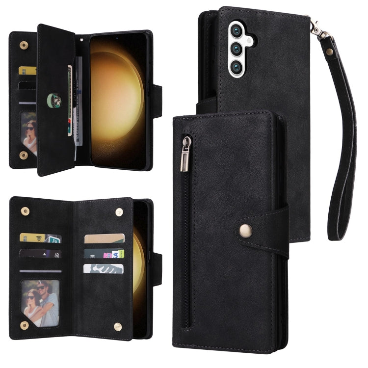 Rivet Buckle 9 Cards Three Fold Leather Phone Case, For Samsung Galaxy S26+ 5G, For Samsung Galaxy S26 Ultra 5G, For Samsung Galaxy S26 5G, For Samsung Galaxy S25 FE 5G, For Samsung Galaxy S25 Edge 5G, For Samsung Galaxy S25 5G, For Samsung Galaxy S25+...