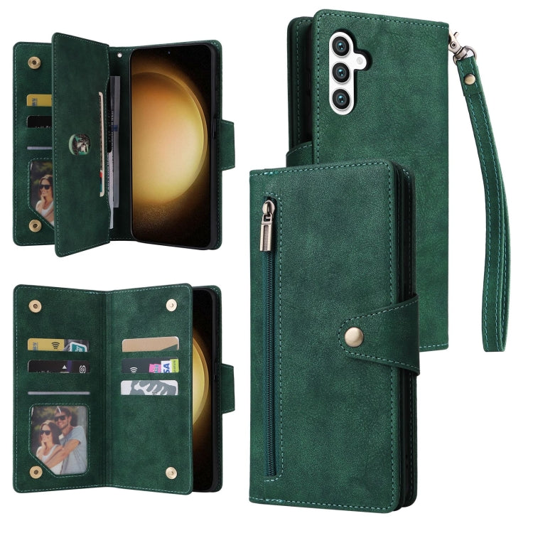 Rivet Buckle 9 Cards Three Fold Leather Phone Case, For Samsung Galaxy S26+ 5G, For Samsung Galaxy S26 Ultra 5G, For Samsung Galaxy S26 5G, For Samsung Galaxy S25 FE 5G, For Samsung Galaxy S25 Edge 5G, For Samsung Galaxy S25 5G, For Samsung Galaxy S25+...