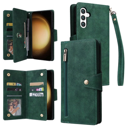 Rivet Buckle 9 Cards Three Fold Leather Phone Case, For Samsung Galaxy S26+ 5G, For Samsung Galaxy S26 Ultra 5G, For Samsung Galaxy S26 5G, For Samsung Galaxy S25 FE 5G, For Samsung Galaxy S25 Edge 5G, For Samsung Galaxy S25 5G, For Samsung Galaxy S25+...