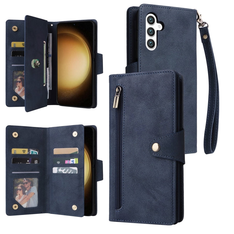 Rivet Buckle 9 Cards Three Fold Leather Phone Case, For Samsung Galaxy S26+ 5G, For Samsung Galaxy S26 Ultra 5G, For Samsung Galaxy S26 5G, For Samsung Galaxy S25 FE 5G, For Samsung Galaxy S25 Edge 5G, For Samsung Galaxy S25 5G, For Samsung Galaxy S25+...