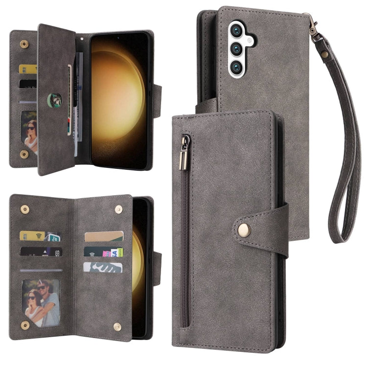 Rivet Buckle 9 Cards Three Fold Leather Phone Case, For Samsung Galaxy S26+ 5G, For Samsung Galaxy S26 Ultra 5G, For Samsung Galaxy S26 5G, For Samsung Galaxy S25 FE 5G, For Samsung Galaxy S25 Edge 5G, For Samsung Galaxy S25 5G, For Samsung Galaxy S25+...