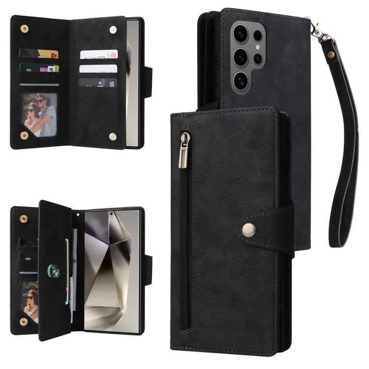 Rivet Buckle 9 Cards Three Fold Leather Phone Case, For Samsung Galaxy S26+ 5G, For Samsung Galaxy S26 Ultra 5G, For Samsung Galaxy S26 5G, For Samsung Galaxy S25 FE 5G, For Samsung Galaxy S25 Edge 5G, For Samsung Galaxy S25 5G, For Samsung Galaxy S25+...