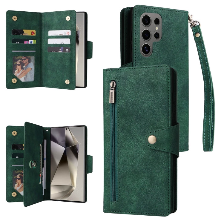 Rivet Buckle 9 Cards Three Fold Leather Phone Case, For Samsung Galaxy S26+ 5G, For Samsung Galaxy S26 Ultra 5G, For Samsung Galaxy S26 5G, For Samsung Galaxy S25 FE 5G, For Samsung Galaxy S25 Edge 5G, For Samsung Galaxy S25 5G, For Samsung Galaxy S25+...
