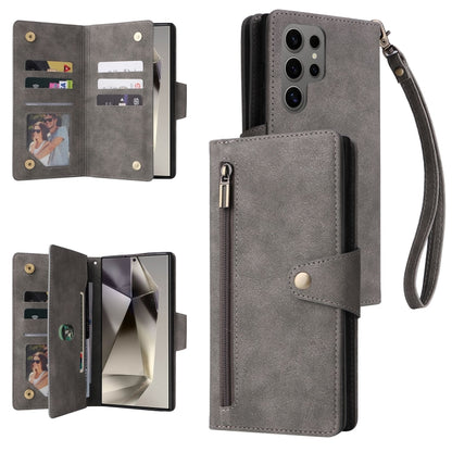 Rivet Buckle 9 Cards Three Fold Leather Phone Case, For Samsung Galaxy S26+ 5G, For Samsung Galaxy S26 Ultra 5G, For Samsung Galaxy S26 5G, For Samsung Galaxy S25 FE 5G, For Samsung Galaxy S25 Edge 5G, For Samsung Galaxy S25 5G, For Samsung Galaxy S25+...