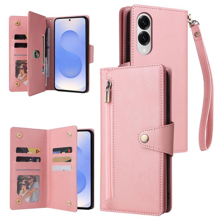 Rivet Buckle 9 Cards Three Fold Leather Phone Case, For Samsung Galaxy S26+ 5G, For Samsung Galaxy S26 Ultra 5G, For Samsung Galaxy S26 5G, For Samsung Galaxy S25 FE 5G, For Samsung Galaxy S25 Edge 5G, For Samsung Galaxy S25 5G, For Samsung Galaxy S25+...