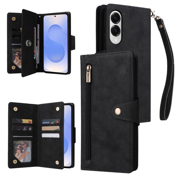 Rivet Buckle 9 Cards Three Fold Leather Phone Case, For Samsung Galaxy S26+ 5G, For Samsung Galaxy S26 Ultra 5G, For Samsung Galaxy S26 5G, For Samsung Galaxy S25 FE 5G, For Samsung Galaxy S25 Edge 5G, For Samsung Galaxy S25 5G, For Samsung Galaxy S25+...