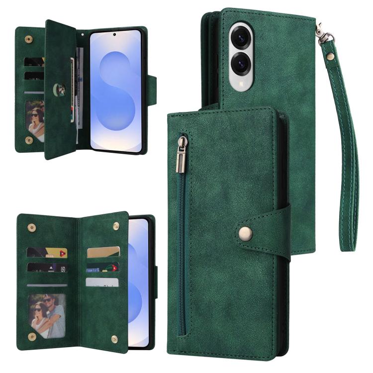 Rivet Buckle 9 Cards Three Fold Leather Phone Case, For Samsung Galaxy S26+ 5G, For Samsung Galaxy S26 Ultra 5G, For Samsung Galaxy S26 5G, For Samsung Galaxy S25 FE 5G, For Samsung Galaxy S25 Edge 5G, For Samsung Galaxy S25 5G, For Samsung Galaxy S25+...