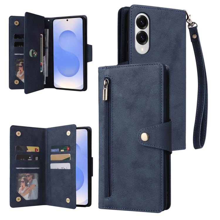 Rivet Buckle 9 Cards Three Fold Leather Phone Case, For Samsung Galaxy S26+ 5G, For Samsung Galaxy S26 Ultra 5G, For Samsung Galaxy S26 5G, For Samsung Galaxy S25 FE 5G, For Samsung Galaxy S25 Edge 5G, For Samsung Galaxy S25 5G, For Samsung Galaxy S25+...