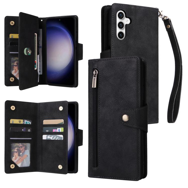Rivet Buckle 9 Cards Three Fold Leather Phone Case, For Samsung Galaxy S26+ 5G, For Samsung Galaxy S26 Ultra 5G, For Samsung Galaxy S26 5G, For Samsung Galaxy S25 FE 5G, For Samsung Galaxy S25 Edge 5G, For Samsung Galaxy S25 5G, For Samsung Galaxy S25+...