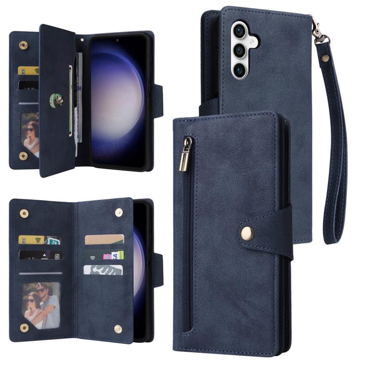 Rivet Buckle 9 Cards Three Fold Leather Phone Case, For Samsung Galaxy S26+ 5G, For Samsung Galaxy S26 Ultra 5G, For Samsung Galaxy S26 5G, For Samsung Galaxy S25 FE 5G, For Samsung Galaxy S25 Edge 5G, For Samsung Galaxy S25 5G, For Samsung Galaxy S25+...