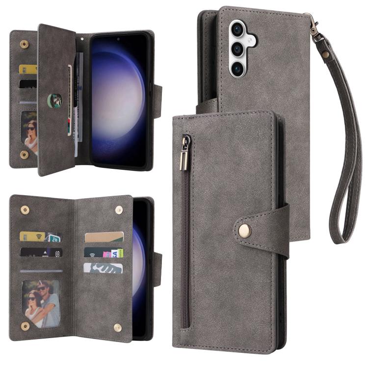 Rivet Buckle 9 Cards Three Fold Leather Phone Case, For Samsung Galaxy S26+ 5G, For Samsung Galaxy S26 Ultra 5G, For Samsung Galaxy S26 5G, For Samsung Galaxy S25 FE 5G, For Samsung Galaxy S25 Edge 5G, For Samsung Galaxy S25 5G, For Samsung Galaxy S25+...