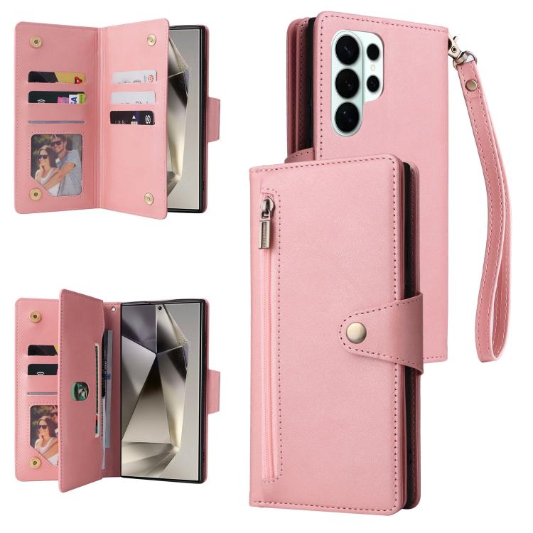 Rivet Buckle 9 Cards Three Fold Leather Phone Case, For Samsung Galaxy S26+ 5G, For Samsung Galaxy S26 Ultra 5G, For Samsung Galaxy S26 5G, For Samsung Galaxy S25 FE 5G, For Samsung Galaxy S25 Edge 5G, For Samsung Galaxy S25 5G, For Samsung Galaxy S25+...