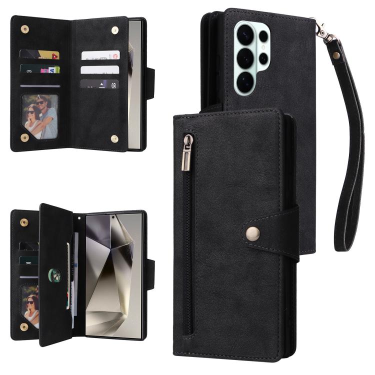 Rivet Buckle 9 Cards Three Fold Leather Phone Case, For Samsung Galaxy S26+ 5G, For Samsung Galaxy S26 Ultra 5G, For Samsung Galaxy S26 5G, For Samsung Galaxy S25 FE 5G, For Samsung Galaxy S25 Edge 5G, For Samsung Galaxy S25 5G, For Samsung Galaxy S25+...