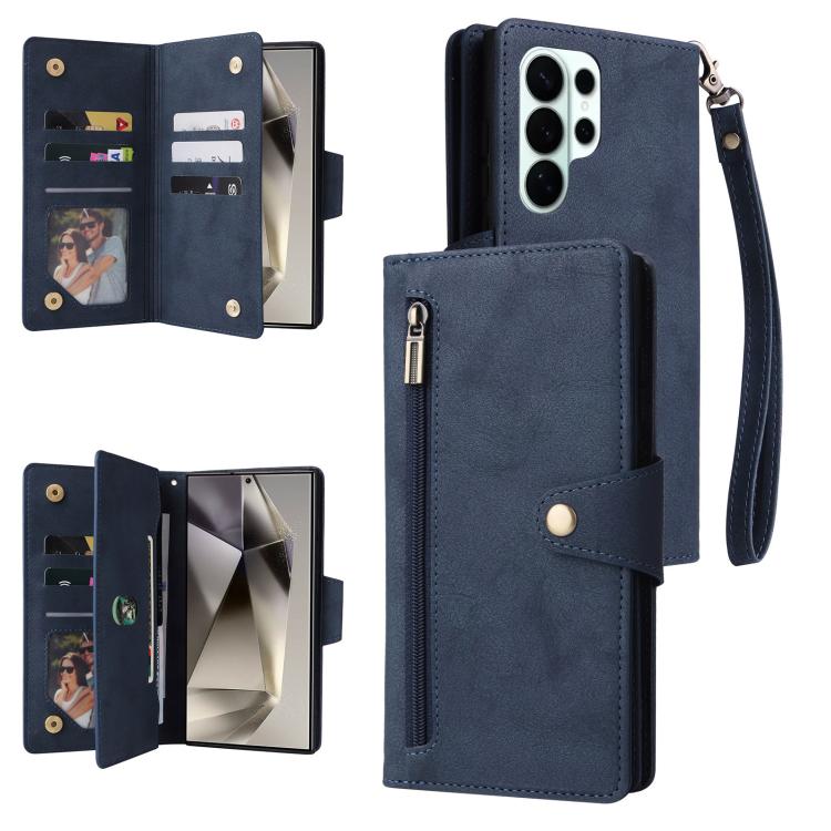 Rivet Buckle 9 Cards Three Fold Leather Phone Case, For Samsung Galaxy S26+ 5G, For Samsung Galaxy S26 Ultra 5G, For Samsung Galaxy S26 5G, For Samsung Galaxy S25 FE 5G, For Samsung Galaxy S25 Edge 5G, For Samsung Galaxy S25 5G, For Samsung Galaxy S25+...