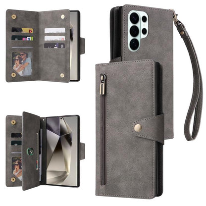 Rivet Buckle 9 Cards Three Fold Leather Phone Case, For Samsung Galaxy S26+ 5G, For Samsung Galaxy S26 Ultra 5G, For Samsung Galaxy S26 5G, For Samsung Galaxy S25 FE 5G, For Samsung Galaxy S25 Edge 5G, For Samsung Galaxy S25 5G, For Samsung Galaxy S25+...