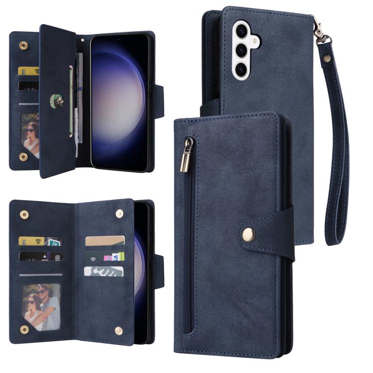 Rivet Buckle 9 Cards Three Fold Leather Phone Case, For Samsung Galaxy S26+ 5G, For Samsung Galaxy S26 Ultra 5G, For Samsung Galaxy S26 5G, For Samsung Galaxy S25 FE 5G, For Samsung Galaxy S25 Edge 5G, For Samsung Galaxy S25 5G, For Samsung Galaxy S25+...