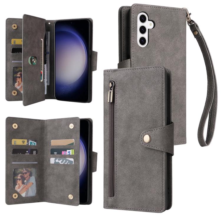 Rivet Buckle 9 Cards Three Fold Leather Phone Case, For Samsung Galaxy S26+ 5G, For Samsung Galaxy S26 Ultra 5G, For Samsung Galaxy S26 5G, For Samsung Galaxy S25 FE 5G, For Samsung Galaxy S25 Edge 5G, For Samsung Galaxy S25 5G, For Samsung Galaxy S25+...