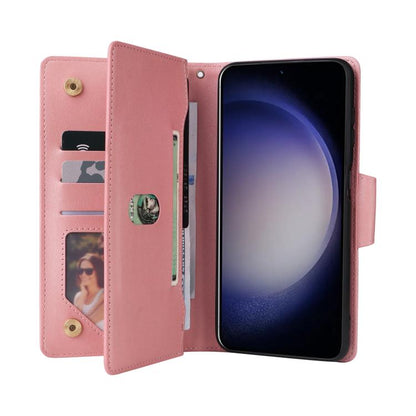 Rivet Buckle 9 Cards Three Fold Leather Phone Case, For Samsung Galaxy S26+ 5G, For Samsung Galaxy S26 Ultra 5G, For Samsung Galaxy S26 5G, For Samsung Galaxy S25 FE 5G, For Samsung Galaxy S25 Edge 5G, For Samsung Galaxy S25 5G, For Samsung Galaxy S25+...