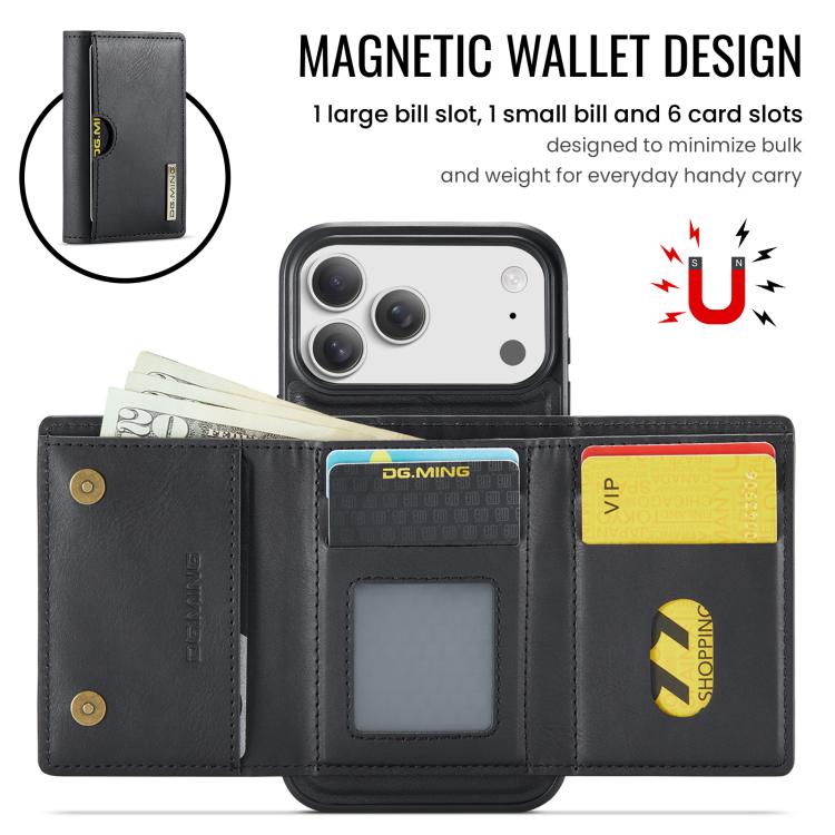DG.MING M6 Series RFID Tri-fold Card Bag Removable Leather Phone Case