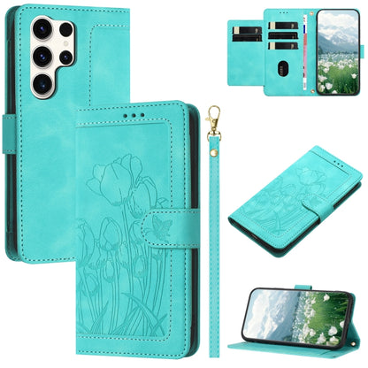 Tulips Embossed Leather Phone Case with Lanyard, For Samsung Galaxy S25+ 5G, For Samsung Galaxy S25 Ultra 5G, For Samsung Galaxy S24 FE 5G, For Samsung Galaxy S24 Ultra 5G, For Samsung Galaxy S24+ 5G, For Samsung Galaxy S24 5G                          ...