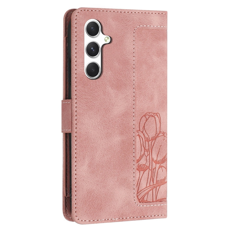Tulips Embossed Leather Phone Case with Lanyard, For Samsung Galaxy S25+ 5G, For Samsung Galaxy S25 Ultra 5G, For Samsung Galaxy S24 FE 5G, For Samsung Galaxy S24 Ultra 5G, For Samsung Galaxy S24+ 5G, For Samsung Galaxy S24 5G                          ...