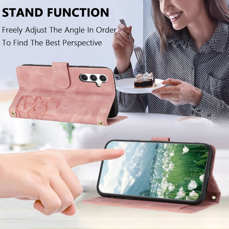 Tulips Embossed Leather Phone Case with Lanyard, For Samsung Galaxy S25+ 5G, For Samsung Galaxy S25 Ultra 5G, For Samsung Galaxy S24 FE 5G, For Samsung Galaxy S24 Ultra 5G, For Samsung Galaxy S24+ 5G, For Samsung Galaxy S24 5G                          ...