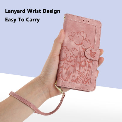 Tulips Embossed Leather Phone Case with Lanyard, For Samsung Galaxy S25+ 5G, For Samsung Galaxy S25 Ultra 5G, For Samsung Galaxy S24 FE 5G, For Samsung Galaxy S24 Ultra 5G, For Samsung Galaxy S24+ 5G, For Samsung Galaxy S24 5G                          ...