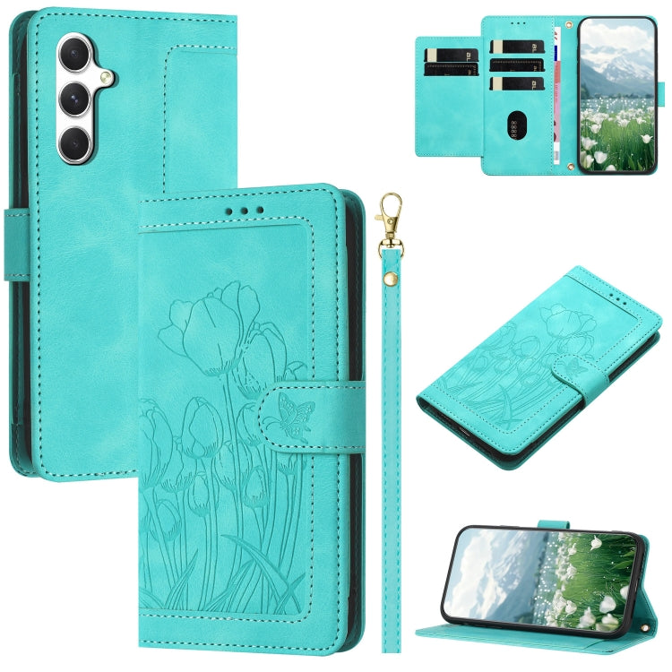 Tulips Embossed Leather Phone Case with Lanyard, For Samsung Galaxy S26+ 5G, For Samsung Galaxy S26 Edge 5G, For Samsung Galaxy S26 Ultra 5G, For Samsung Galaxy S26 5G, For Samsung Galaxy S25 Edge 5G, For Samsung Galaxy S25 5G, For Samsung Galaxy S25+ ...
