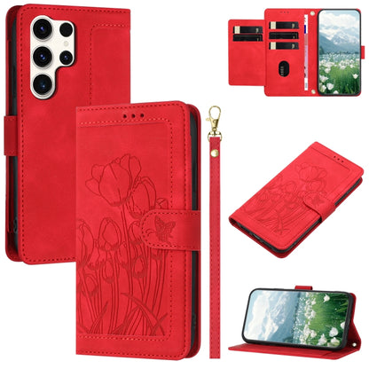 Tulips Embossed Leather Phone Case with Lanyard, For Samsung Galaxy S25+ 5G, For Samsung Galaxy S25 Ultra 5G, For Samsung Galaxy S24 FE 5G, For Samsung Galaxy S24 Ultra 5G, For Samsung Galaxy S24+ 5G, For Samsung Galaxy S24 5G                          ...