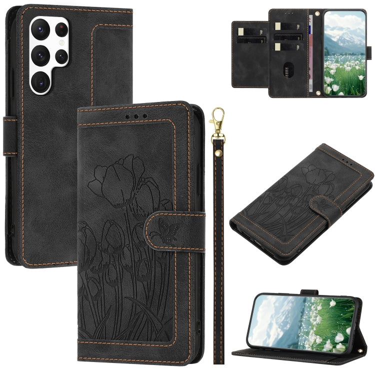 Tulips Embossed Leather Phone Case with Lanyard, For Samsung Galaxy S23+ 5G, For Samsung Galaxy S23 5G, For Samsung Galaxy S20 FE, For Samsung Galaxy S22 Ultra 5G, For Samsung Galaxy S22+ 5G, For Samsung Galaxy S22 5G, For Samsung Galaxy S21 FE 5G     ...