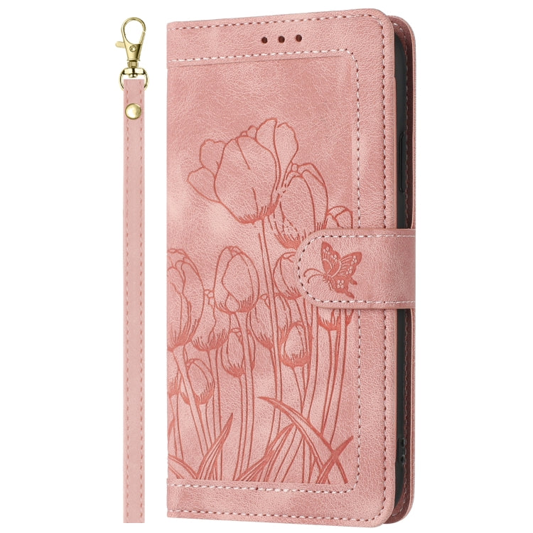 Tulips Embossed Leather Phone Case with Lanyard, For Samsung Galaxy S21+ 5G, For Samsung Galaxy S21 Ultra 5G